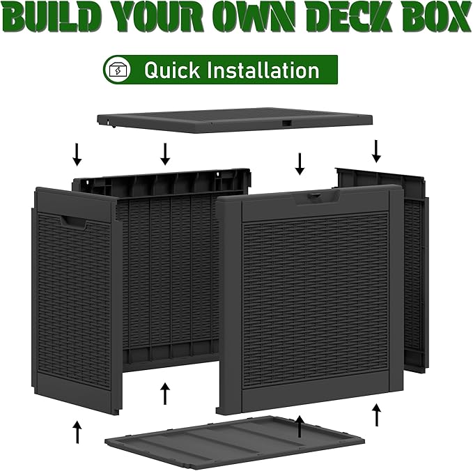 Oudoor Storage Deck Boxes Waterproof, Waterproof and UV Resistant Outdoor Storage Box Lockable Lid for Delivery Box, Indoor, Garden Tools, Pool Supplies, Patio (Black, 35 Gallon)