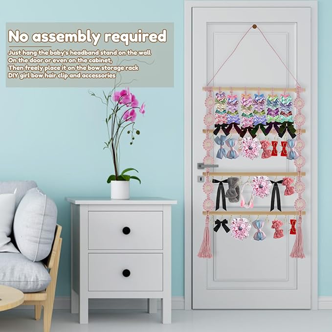 Headband Holder Hair Bow Organizer for Girls, Large Capacity Wall Hanging Hair Accessories Organizer, Practical Bow Holder, Decorative Hair Clips Storage Hanger for Hair Clips Bows Headgear