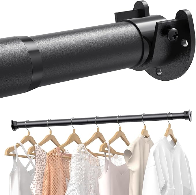 4 PACK Closet Rods for Hanging Clothes, 17 to 54 Inches Stepless Adjustable Metal Closet Rod, 1.3 Inches Heavy Duty Clothes Hanging Rod for Closet Wardrobes Laundry RV, Black