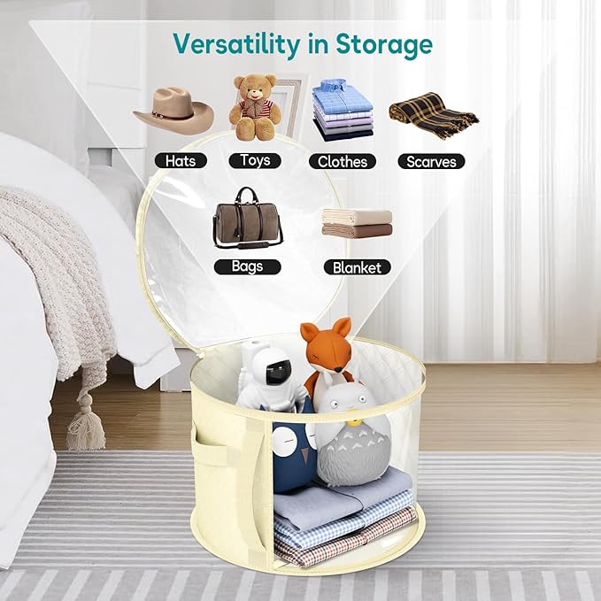 AOODA Oversized Clear Hat Storage Bag for Women, Holds up to 7 Caps Cowboy Hat Organizer for Closet, Wide Brims Hat Case with Carrying Handles (Yellow)