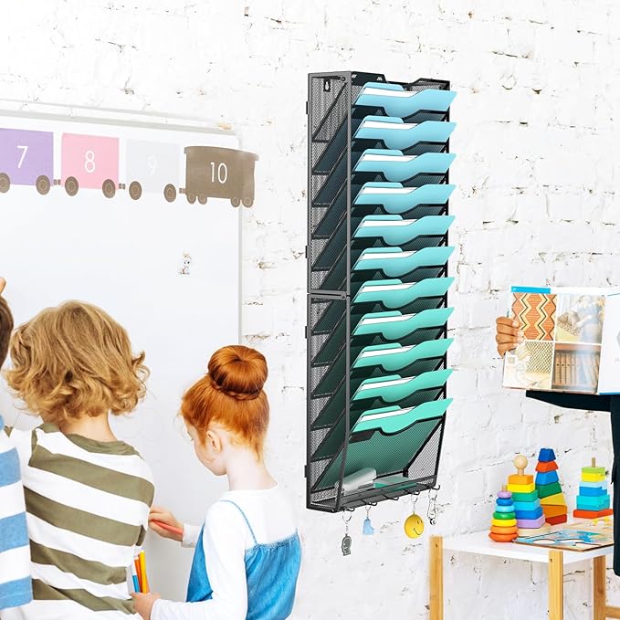 13-Tier Wall File Organizer Hanging Wall File Holder Wall Mount Paper Folder Organize