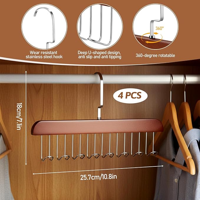 4 PCS Bra Hanger, Tie Holders for Closet, Belt Rack Organizer with 32 Hooks 360° Rotatable Belt Holder Bra Organizer for Closet Space Saving for Ties, Scarves and Handbags