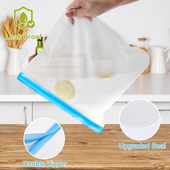 Lerine 20 Pack Reusable Bags Silicone Dishwasher Safe, Extra Thick Leakproof Reusable Freezer Bags, BPA Free Food Storage Bags for Lunch Meat Veggies (Multicolor, 8 Gallon 7 Sandwich 5 Snack)