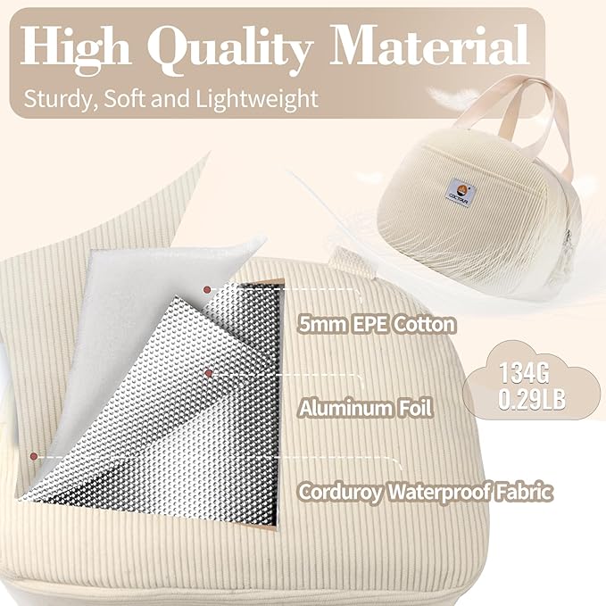 Lunch Bag Lunch Box for Women Girls Teens, Cute Lunch Box Cooler Bag,Portable Small Reusable Corduroy Insulated LunchBox for Work/Travel/Picnic/School (Beige)