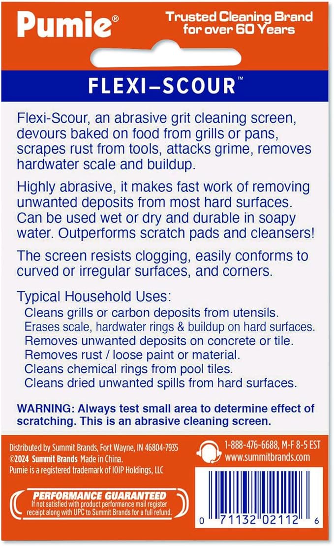 PUMIE Flexi-Scour, 5.5 x 4 Inch FLEX-12 C, Flexible Scrubbing Screen for Household Cleaning, Flexible Scouring Mesh Pad, Abrasive Grit Screen for Toilet Bowls, Grills, Removes Carbon, Rust (Pack of 1)