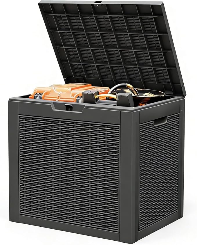 Outdoor Storage Deck Boxes Waterproof, Waterproof and UV Resistant Outdoor Storage Box Lockable Lid for Delivery Box, Indoor, Garden Tools, Pool Supplies, Patio (Black, 31 Gallon)