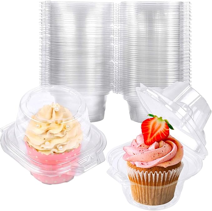150 Pack Individual Cupcake Containers Plastic Cupcake Boxes Cupcake Holders Stackable Deep Dome Cupcake Carrier
