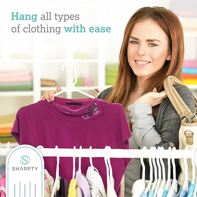Sharpty - Plastic Hangers - Adult Clothes Hangers - T-Shirt, Dress, Coat Hangers & Accessories - Notched Hanger, Durable & Versatile Color Clothing Closet Hanger(20-Pack,White)