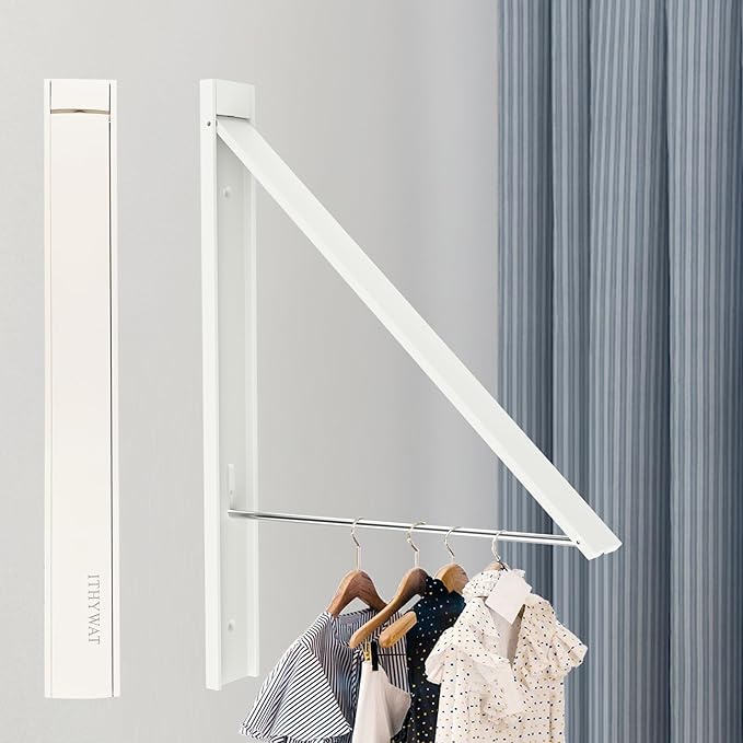 Retractable Clothes Drying Rack，Space Saver Wall Mounted Folding Hanger for Laundry Room, Closet Storage Organization, Easy Installation Aluminum Dryer White