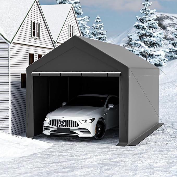 10x20 Carport, Heavy Duty Carports with Removable Sidewalls, Waterproof and UV-Resistant, Portable Outdoor Garage Shelter for Cars, Vehicles, and Boats (Grey)