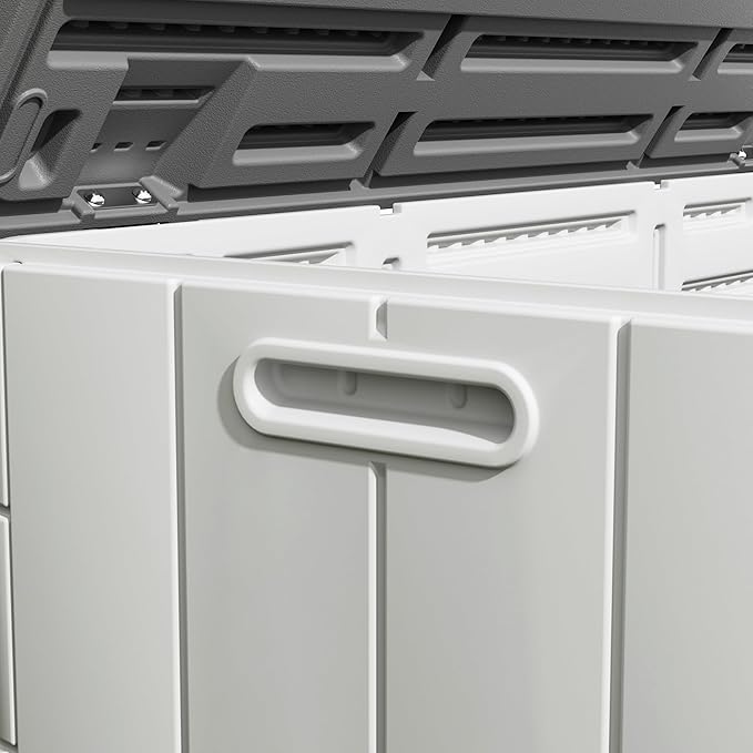Outdoor Storage Deck Box Waterproof, 110 Gal Wheels Large Lockable Patio Storage Bin Chest, Resin Outside Container Seat Bench for Furniture Cushions, Pool Accessories, Garden Tools & Delivery, White