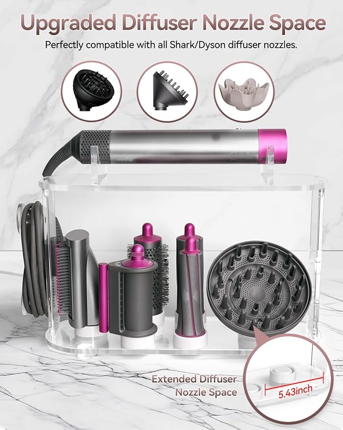 Affogato Storage Holder Compatible with Dyson Airwrap Styler Accessories, Acrylic 6 Holes Countertop Organizer Stand, Desktop Organizer for Storage Long Barrel Attachments for Bathroom