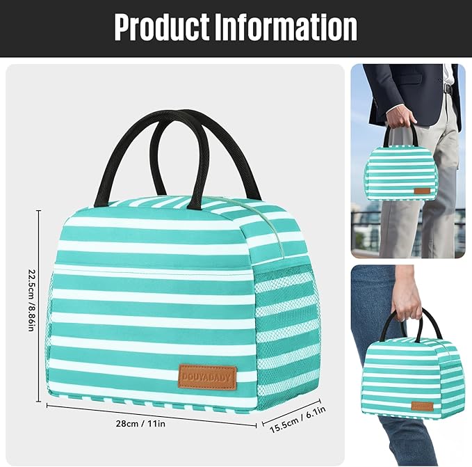 Lunch Bag Women/Men Lunch Box Women/Men (Baby blue+White Stripes)