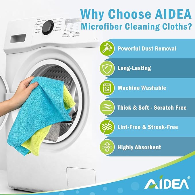 AIDEA Microfiber Cleaning Cloth-50PK, Soft Microfiber Towels for Cars, Absorbent Cleaning Rags, Lint-Free Streak-Free Wash Cloths for House, Kitchen, Window(12in.x12in)