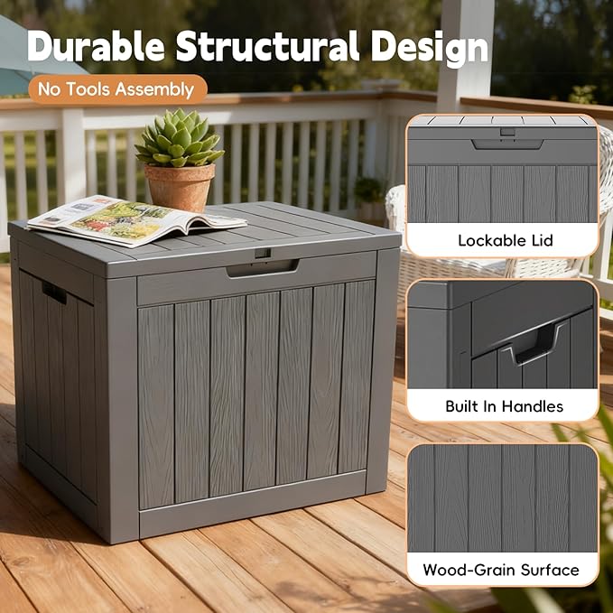 Outdoor Storage Box, 35 Gallon Deck Box Waterproof, Resin Patio Storage Bin for Package Delivery, Patio Furniture Cushion, Garden Tools, Pool Accessories, Weatherproof, Black
