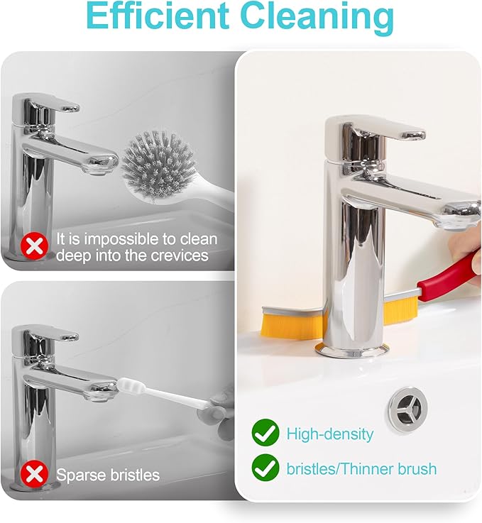 JOYMOOP 4 Pack Crevice Cleaning Brush, Red Hard Bristle Grout Brush, House Cleaning Supplies, Magnetic Gap Cleaning Brush for Kitchen, Bathroom, Window, Toilet, Multifunctional Cleaning Tools