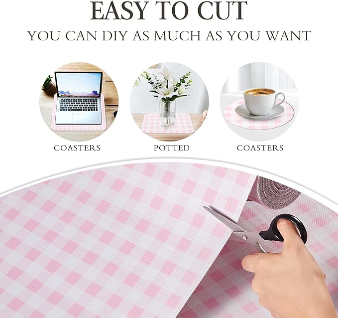 Beautysaid Shelf and Drawer Liner for Kitchen Cabinet, Non Adhesive Non Slip Shelf Paper Waterproof Washable Thickened for Dresser Pantry Shelve Bathroom Protector Liner(Pink Checkered,12 in x 20FT)