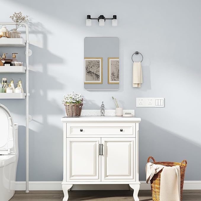 16x24 Inch Medicine Cabinet with Mirror for Bathroom, Silver Aluminum Bathroom Medicine Cabinet, Recessed or Wall Mount Medicine Chest Over Sink, Modern Farmhouse Style, Fully Assembled
