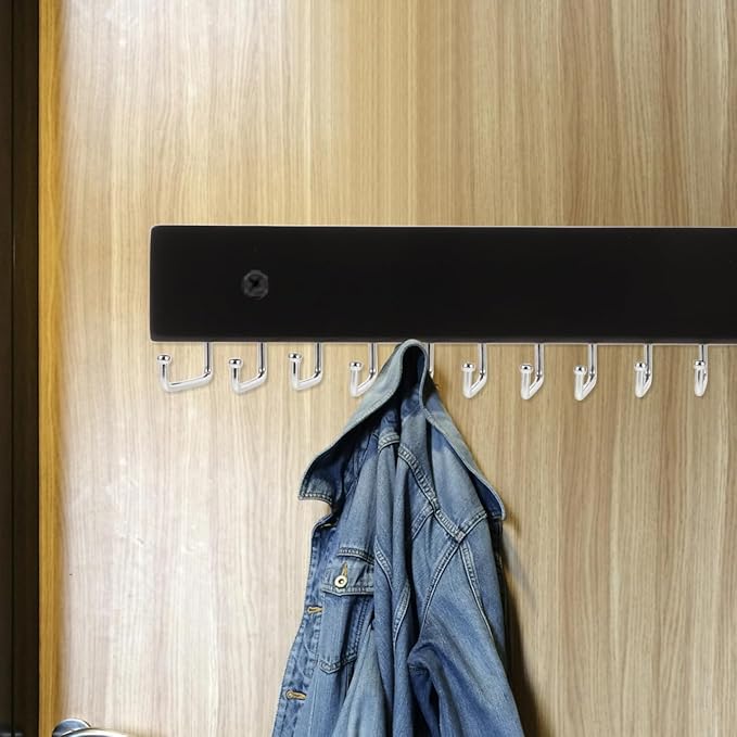 Amosfun Wall Mounted Tie and Belt Rack 14.37 Inch Organizer with Hooks for Scarves Accessories and Belt Storage Space-Saving Multifunctional Hanger for Home Closet