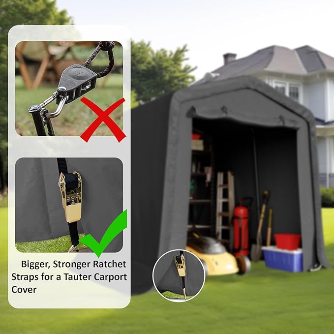 CHARMELEON 8x8FT Heavy Duty Outdoor Storage Shelter,Portable Garage Shelter for Garden Tool Motorcycle Bike,All-Steel Metal Frame Storage Tent with Dual Doors&Thickened Fabric (Dark Gray)