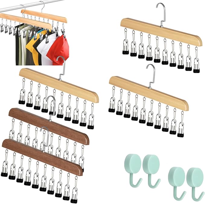 Closet Organizer with 10 Clips - Space Saving Hanging Closet Organizer, Legging Organizer for Closet Hanging, 360° Rotating Metal Clips with Silicone Lining for Hat Sock Clothes (5 Sets-A)