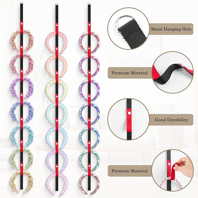 3 Pcs Headband Holder Organizer, Hanging Hairband Storage for Girls and Women, Hair Accessories Display Stand for Bow Headpieces & Hair Clips, Bedroom College Dorm Decor