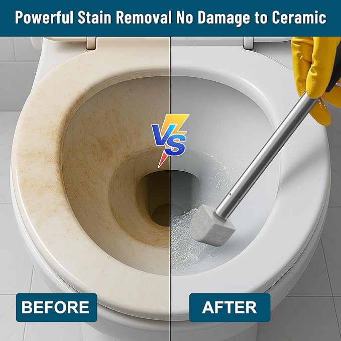 2026 New Pumice Toilet Cleaner 17inch with Handle - Toilet, Pool & Tub Hard Water Stain Remover (1handle+8pumice)