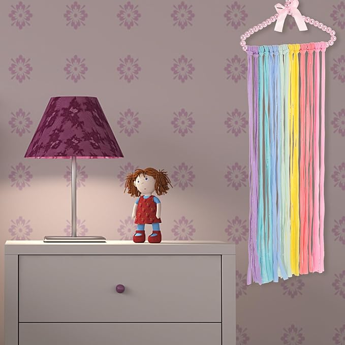 LOGOFUN Bow Hanger Hair Clips Storage Rainbow Hanger Hair Bow Holder with Tassels for Kids Girls Room Decor