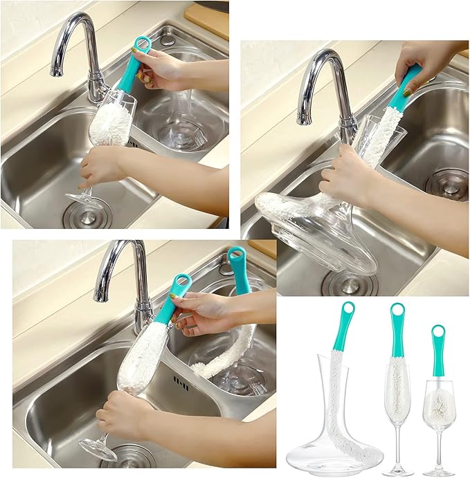 Boao 3 Pcs Decanter Cleaning Brush Wine Glass Decanter Flexible Bottle Brush Set with Cleaning Beads Household Tools for Bottle Goblets Glasses Cups (Blue)