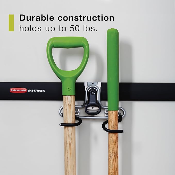 Rubbermaid FastTrack 2-Handle Hook (S Hook) Mounted Garage Storage and Space Saving Organization System Metallic Powder-Coated Steeel for Rakes/Brooms/Toys/Ladders