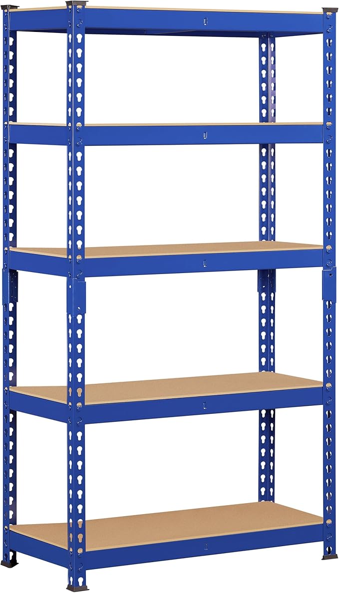 Topeakmart 5-Tier Utility Shelves, Metal Storage Shelves, Adjustable Shelving Units, Boltless Assembly, Garage Shelves Shed Shelving for Warehouse Garage Shed Basement- Blue, 27.5 x 12x 60 Inch