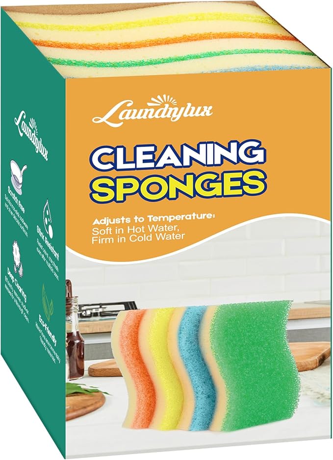 Scrub Sponge, 4 Pack Dual-Sided Temperature-Responsive Scrubber - Non-Scratch - Multipurpose Dish Sponges for Kitchens, Bathrooms, and Outdoor Use - S Shape