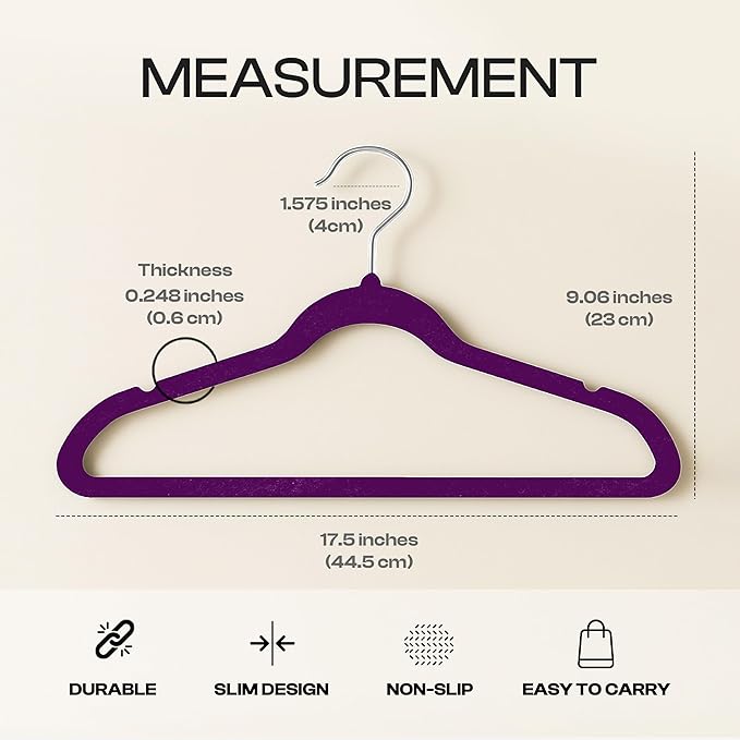 Utopia Home Velvet Hangers 50 Pack - Non-Slip Suit Hangers with 360 Degree Rotatable Hook - for Pants, Coats, Shirts & More (Purple)