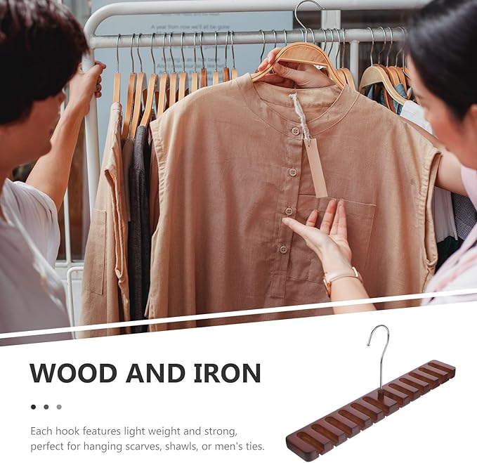 Garneck Solid Wood Multi-Slot Belt and Scarf Hanger, Red Wood Color, Closet Accessory Organizer for Tie and Scarf Storage, Space-Saving Wooden Rack for Wardrobe Use