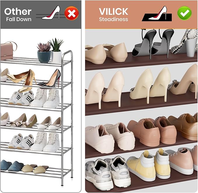 Shoe Rack for Closet Shoe Organizer Space Saver Storage for 20-25 Pair Shoe Shelf with Hook and Side Pocket Free Standing 5 Tier Shoe Rack Organizer for Entryway,Small Spaces, Brown