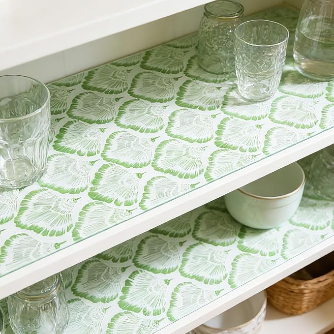 Drawer and Shelf Liner - Green Banana Leaf Pattern,Non Adhesive Non Slip Waterproof Easy-Clean Liner for Kitchen Cabinet, Refrigerator, Bathroom, Pantry Storage Drawers, 12 in x 10 Ft.