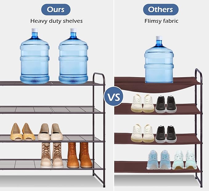 KEETDY 4-Tier Long Shoe Rack for Closet Metal Shoe Organizer for Entryway, Wide Stackable Shoe Storage Shelf with Sturdy Wire Grid for Closet Floor, Bedroom, Bronze