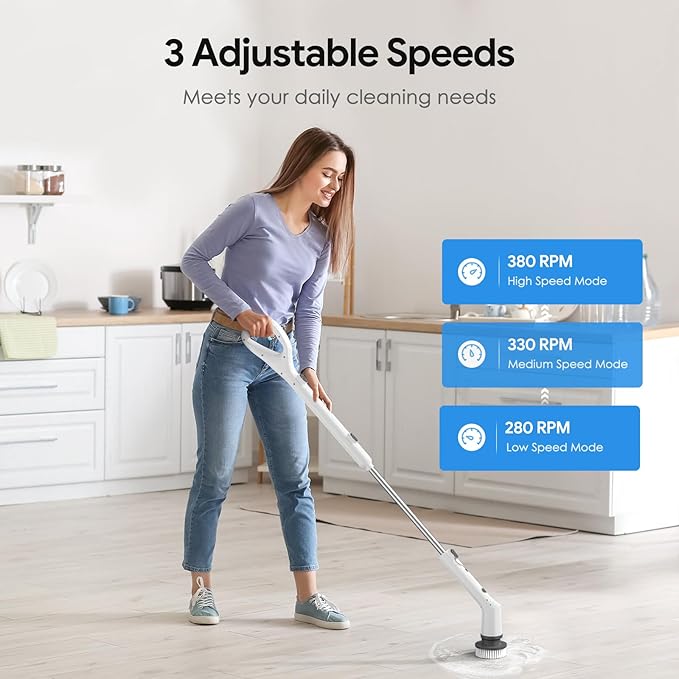 Electric Spin Scrubber, 2026 New Cordless Cleaning Brush, Shower Cleaning Brush with 7 Replaceable Brush Heads, Power Scrubber 3 Adjustable Speeds, Detachable Long Handle & IPX7 Waterproof