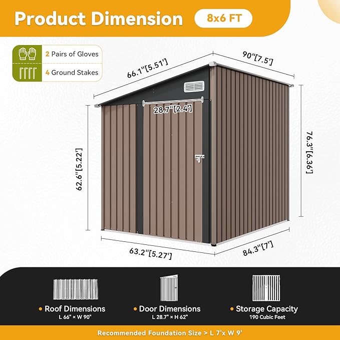 5x7 FT Lean to Shed, Outdoor Metal Storage Shed, Utility Steel Tool Shed with Lockable Door for Bike, Garden, Backyard, Patio, Lawn