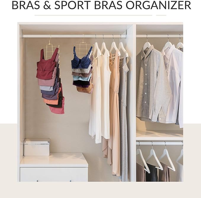 ZEDODIER 2 Pack Tank Top Hanger Space Saving, Bra Hangers for Closet Organizer, Hanging Bra Organizer Tank Tops Holder with 16 Hooks, Metal Closet Organizers and Storage Small Space Solutions, Gold