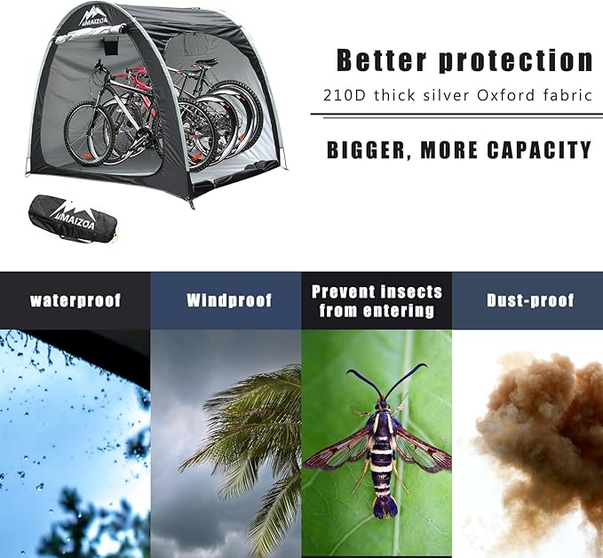 Bike Storage Shed Tent, 82*65*59 Inches, Outdoor Portable Storage Shelter for 4-5 Bicycles, 210D Oxford Fabric PU4000 Waterproof, Suitable for Storing Bicycles, Motorcycles and Various Tools