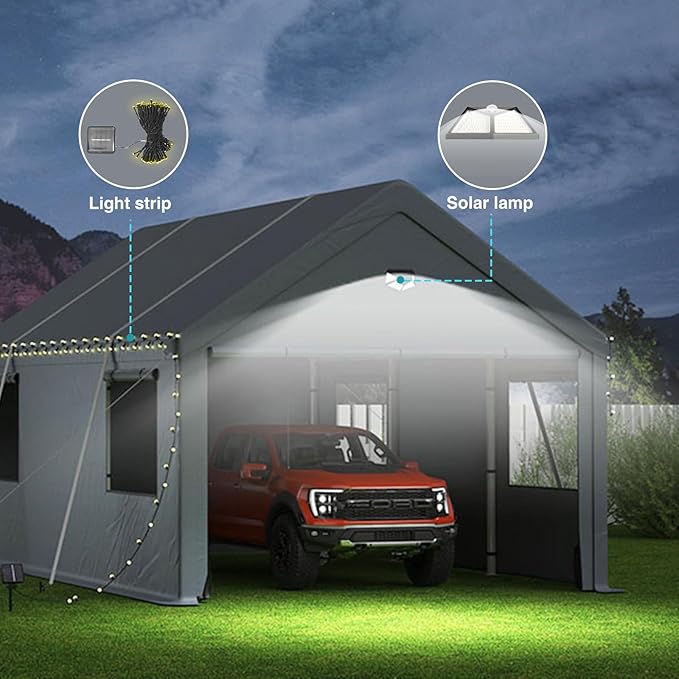 Heavy Duty Carport Canopy 10x20FT,Extra Large Portable Car Tent Garage with Roll-up Windows and All-Season Tarp Cover,Removable Roof&Side Wall for Car,SUV,Boats&Truck Shelter Logic Storage
