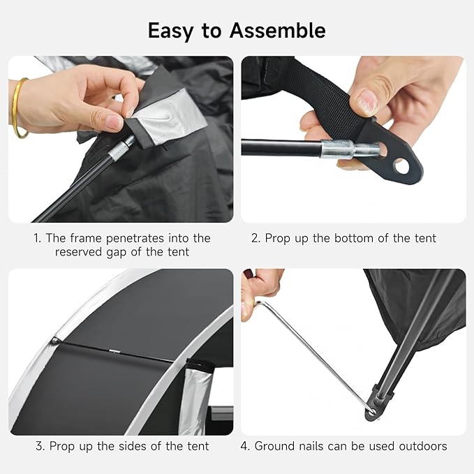 Bike Storage Tent for Outdoor, 2-3 Bike Capacity with Extra Top Space, PU5000 Waterproof 210D Oxford Fabric with Taped Seams, Portable Floor Storage Shed for Bicycle, Motorcycle & Garden Tools, etc