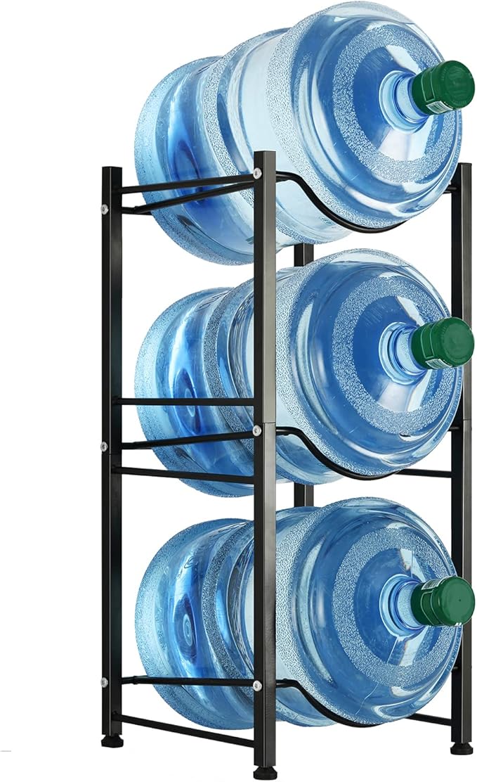 LIANTRAL 5 Gallon Water Bottle Rack - Detachable Heavy Duty 3-Tier Stand for Home, Office (Black)