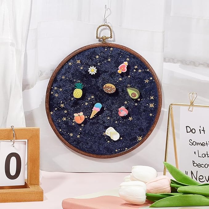 GORGECRAFT Badge Brooch Pennant Display Wall Hanging Vintage Round Polyester Organizer Board Velvet Earrings Necklace Enamel Pin Holder Collection Display Stand Storage Case for Jewelry Marine Blue