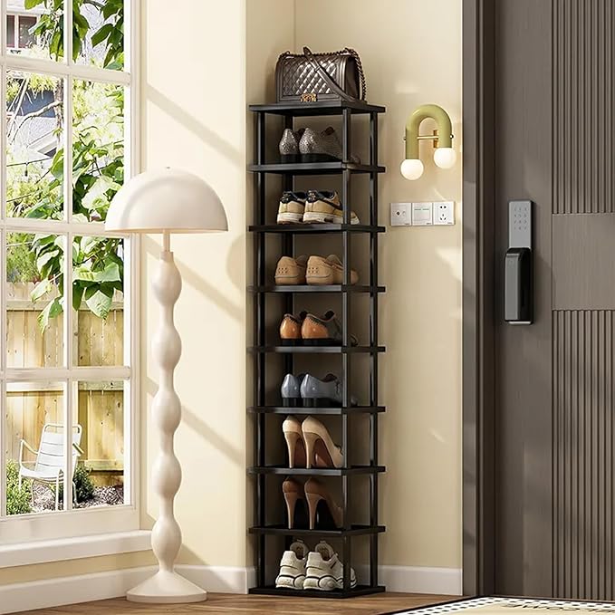 Vertical Shoe Rack - Tall Narrow Shoe Rack Organizer for Small Spaces,17 Tier Bamboo Shoen Shelf for Entryway,Closet,Corner,Doorway,Skinny Shoe Shelf Space Saving Shoe Storage,Free Stackable DIY