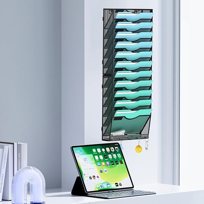 13-Tier Wall File Organizer Hanging Wall File Holder Wall Mount Paper Folder Organize