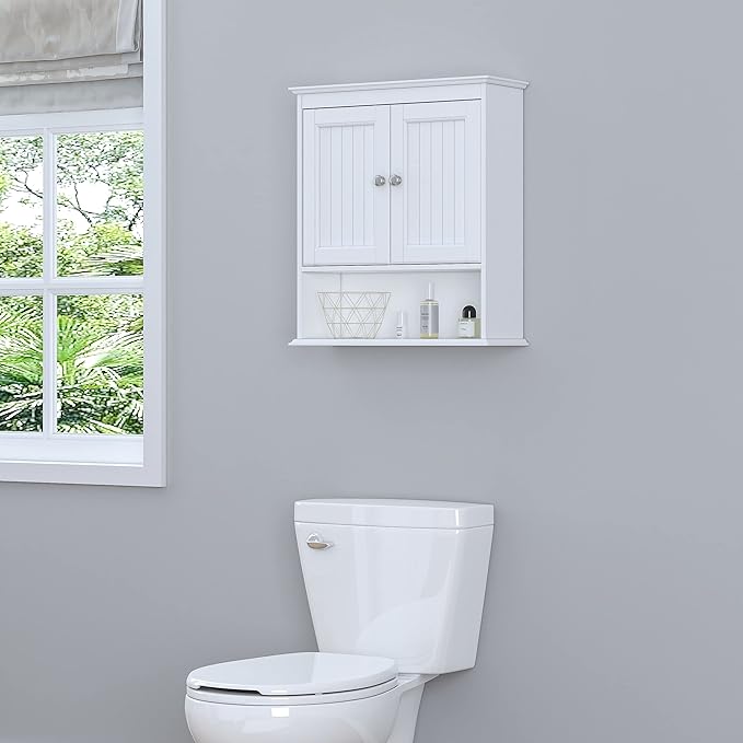 Spirich Bathroom Cabinet Wall Mounted with Doors, Wood Hanging Cabinet with Doors and Shelves Over The Toilet, Bathroom Wall Cabinet White | Wall Mounted, with Doors, Hanging Cabinet, Over The Toilet