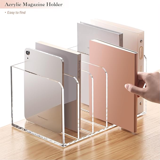 YUXUN Acrylic Magazine Holder,Clear Desk Organizer File Sorter for Notebook,Paper,Envelope,Magazine, Book Storage-Office/Home/Classroom Organization(6 Compartments,B5)