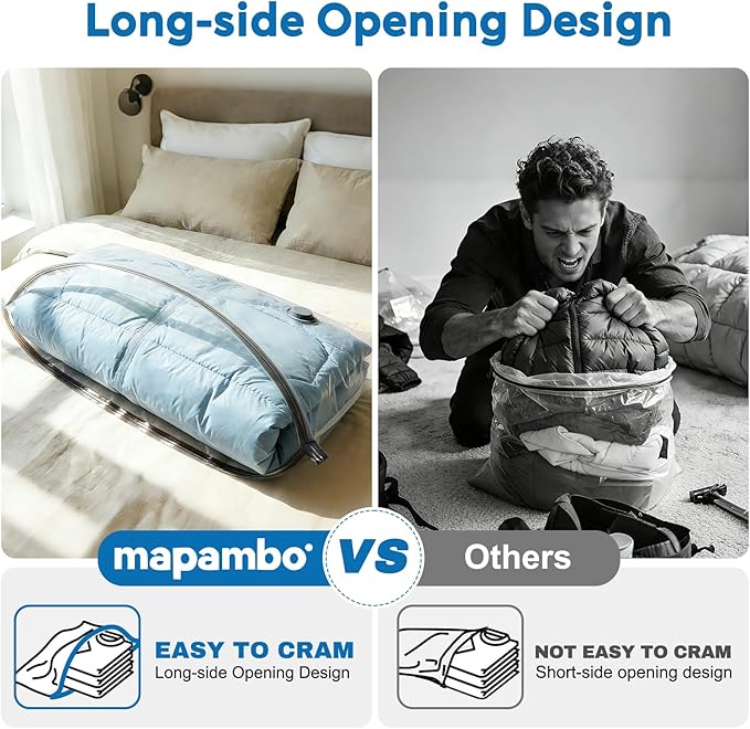 Mapambo Travel Vacuum Bags with -60000Pa LED Electric Pump, 9 Pack Vacuum Seal Bags for Clothing Travel in 3 Combo sizes, Space Saver Vacuum Storage Bags, Saving up to 80% of Space (9 Combo Size)